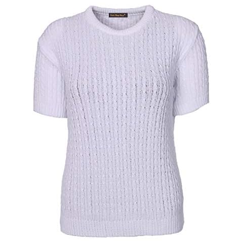 Womens Cable Knit Short Sleeves Jumpers Ladies Classic Knitwear Half Sleeves Sweater Pullover T Shirt Blouse Top Size 10 12 14 16 67 White Cover