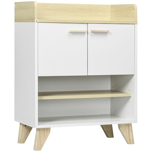 HOMCOM Mobiletto Multiuso con Armadietto e Ripiani Aperti, Mobile da Soggiorno, Cucina, Ufficio in Legno Bianco, 60x30x78cm