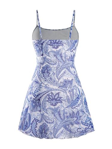 Image of Milumia Women's Summer Mini Dress 90s Boho A Line Mesh Short Dresses | Spaghetti Strap,Sleeveless,Vintage,Paisley Print,Festival Outfits,Cowgirl,Y2k,Goth,