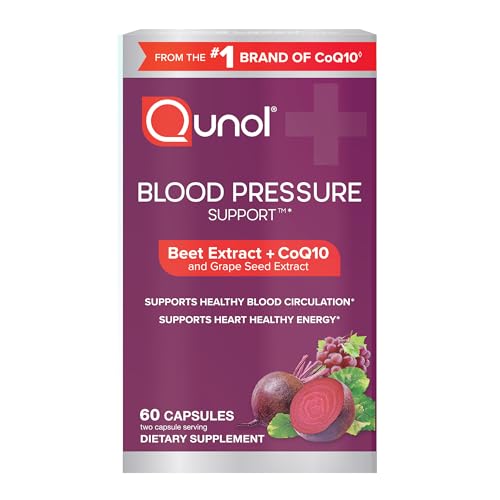 Qunol Blood Pressure Support, 3 in 1 Beets + CoQ10 + Grape Seed Extract, Beet Root Capsules That Supports Healthy Blood Circulation & Heart Healthy Energy, 60 Count (Pack of 1)