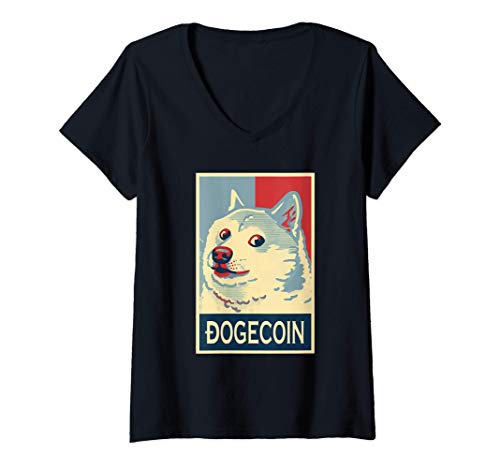Mujer Dogecoin Shirt Doge Coin To The Moon Regalos de Camiseta Cuello V