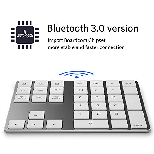 Teclado numérico sem fio, Baugger Teclado Numérico Sem Fio de Alumínio 34 Tecla Teclado BT Embutido