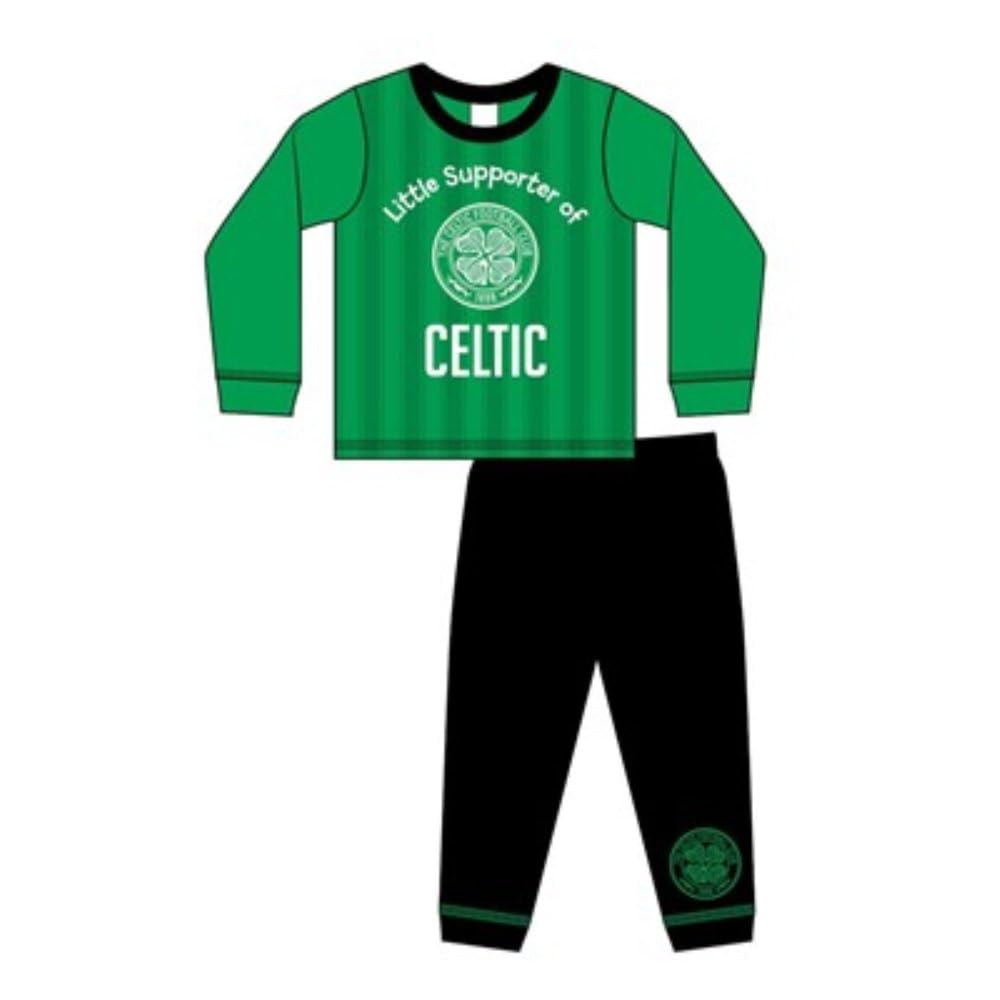 Tdp Boys Green Childrens Official Celtic Fc Pyjamas | Little Girls Kids Football Club Nightwear Pj Set, Age 12-18 Mths