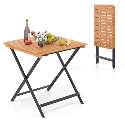 COSTWAY Gartentisch Klappbar Holz Holztisch Wetterfest Klapptisch aus Akazienholz Balkontisch quadratischer Esstisch für Garten Balkon Terrasse 70 x 70 x 73 cm