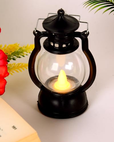 Image of Homesake 2 pcs Flameless and Smokeless Acrylic Antique LED Lantern Hurricane Lamp and Wall Hanging Candle Light, Diwali Candles for Ramadan Decorations for Home, Ramadan Lanterns for Home (Black)