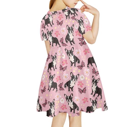 CLOHOMIN Girls Short Sleeve Dress Toddler Girl Clothes Beach Sundress Outfit Kids Round Neck Knee Length Skater Dress3