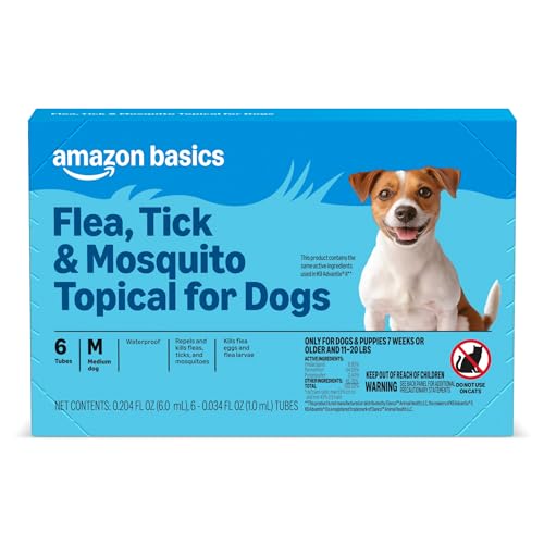 Amazon Basics Flea Tick & Mosquito Topical Treatment & Prevention for Medium Dogs (11-20 pounds) Fast-Acting Kills Fleas Eggs & Larvae 30 Day Protection 6 Count Packaging May Vary