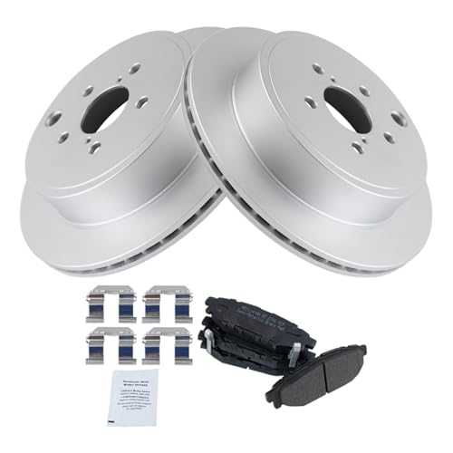 Image of TRQ Rear Brake Pad and Rotor Set Semi Metallic Coated Rotors Compatible with 2010-2014 Subaru Legacy