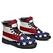 Onegam USA Flag American Patriotic Boots, Custom Bike Booties with Name, Stars Stripes Lace up Leather Ankle Combat Boot for Women Men Red-Navy-White