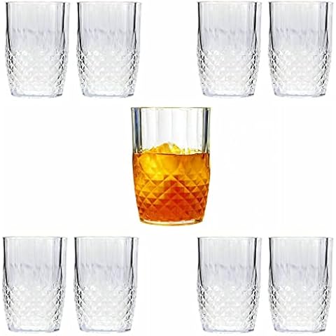6 x Vintage Clear Crystal Effect Plastic Glasses Drinking Picnic Garden Acrylic (Whiskey Glasses) Cover