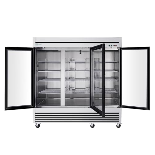 Image of 81 inch Commercial Freezer, 72 Cu.Ft Upright Freezer with 3 Glass Door, -8℉~0℉, Stainless Steel Reach-in Freezer, Fan Cooling Freezer with 12 Shelves for Garage Restaurant Bar, ETL and DOE Approved