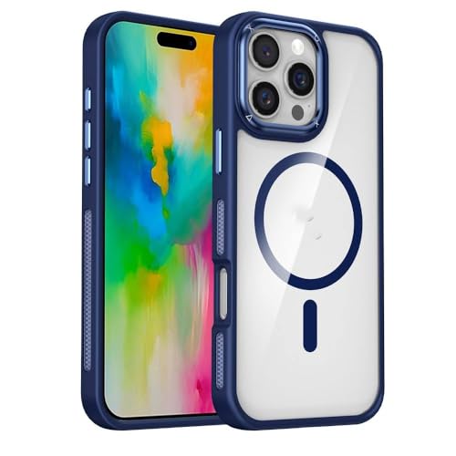 Coque magnétique iPhone 16 transparente avec étui de chargement sans fil couleur bleu marine