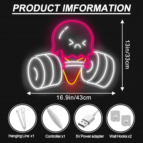 Image of Ice Cream Lift The Weight Neon Sign, Gymmer Led Sign, Body Building Gym Room Wall Decor, Open Gym And Fitness Club Wall Led Decoration, 16.9 inchx13 inch