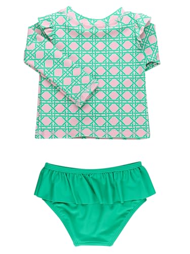 Image of RuffleButts Baby /Toddler Girls Rash Guard 2-Piece Swimsuit Set - Long Sleeve Bikini with UPF 50+ Sun Protection
