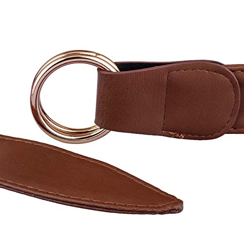 Sportmusies Adjustable PU Leather Belts for Women, Dress Pants Jeans Waist Belt for Ladies with Golden Double O-Rings Buckle2