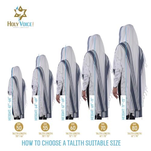 Image of HOLY VOICE 100% Wool Tallit Prayer Shawl Kosher Certified White with Stripes for Men, Made in Israel w / 100% Wool Tzitzit