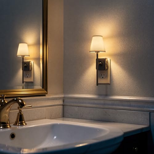 Image of Briignite LED Night Lights Plug into Wall, Vintage Linen Fabric Lamp Cover Decorative Night Light, Dusk to Dawn Sensor, 0-100LM Dimmable Nightlight for Bedroom Living Room Hallway