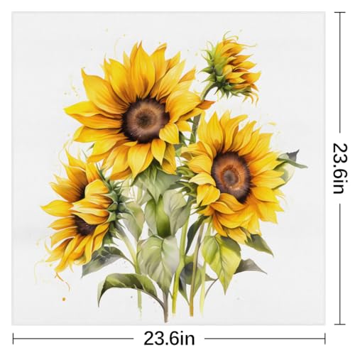 Sunflowers Square Silk Scarf for Women Fashion Printed Satin Neck Silk Satin Bandana Lightweight Neckerchief Hair Wrap Scarves 23.6" x 23.6"2