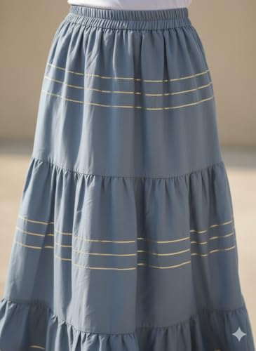 Image of Payal Creation Women's Rayon Flared Long Skirt with Gota Lace | Ethnic Maxi Skirt for Girls & Women | Festive Casual Flowy Comfortable Skirt | Free Size White Long Skirt