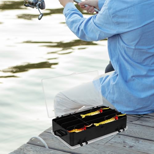 Caisse de rangement pour matériel de pêche avec boîte à appâts double face