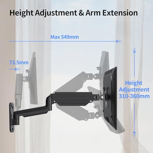 suptek Monitor Wandhalterung für 13-32 Zoll LED/LCD/TV Bildschirm bis 9 kg, Monitor Halterung mit voller einstellbaren Gasfeder, Höhenverstellbar, Neigbar Schwenkbar und Drehbar, VESA 75/100