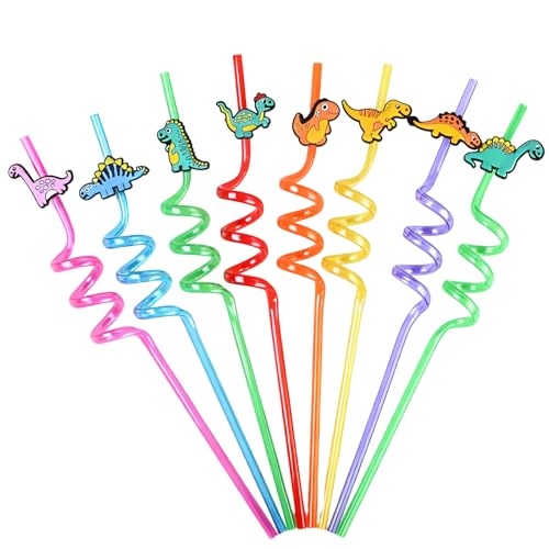 16 PCS Dinosaure Paille Enfant, Couleur Paille Plastique, Pailles Réutilisables, Convient Pour Les Cocktails, Les Anniversaires D'enfants, Les DéCorations De Table De...