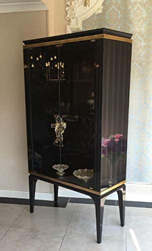 Casa Padrino Vitrina Barroco de Lujo Negro/Oro 102 x 55 x A. 180 cm – Vitrina de Madera Maciza de Estilo Barroco – Muebles barrocos Nobles