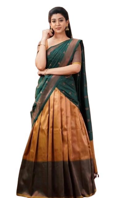 Image of ZITON ARICO MART Women's Indian Traditional Kanjivaram Silk Pure Weaving Lehenga Choli Along With Dupatta And Blouse Piece, Half Saree (Unstitched)