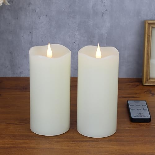 TECHLONG Flameless Candles with Remote Timer, 3D Moving Flickering Flame Battery Operated Candles Lasting 1000+ Hours, 6" x 3" Ivory Real Wax Electric LED Pillar Candles, Set of 2 by TECHLONG - Used condition - US$24.84