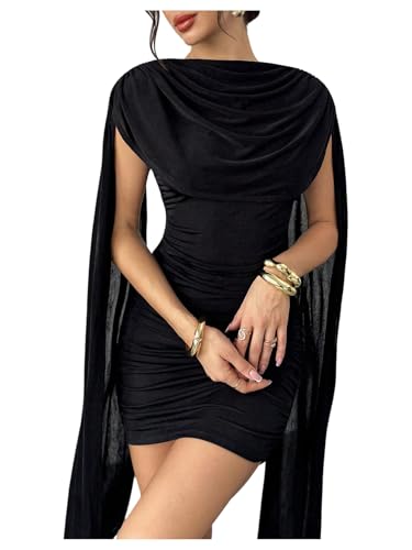 Image of RoseSeek Women's Elegant Formal Bodycon Cocktail Cape Sleeve Mini Dress