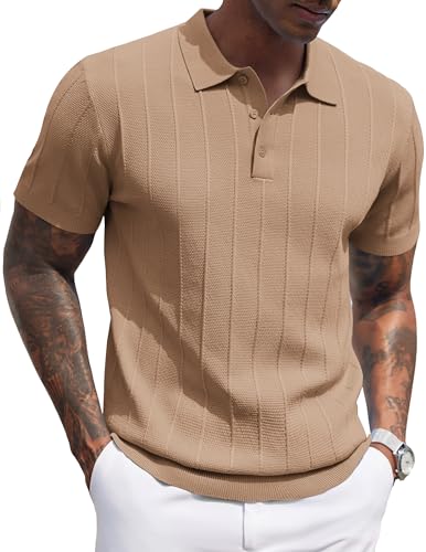 Image of COOFANDY Mens Knit Polo Shirts Short Sleeve Ribbed Textured Polo Shirt Lightweight Casual Golf Shirts Collared T Shirt