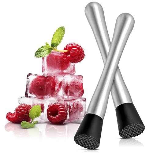 2 Pcs Bar Muddler for Cocktails – 8" Stainless Steel Cocktail Muddler for Lemonade, Essential Bar Supplies and Accessories – Lemon Smasher & Fruit Smasher for Drinks Mixing & Lemonade Stand Supplies