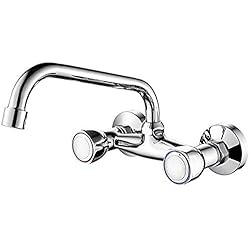 Llave Fregadero Pared Ibergrif, M16354 Ballet, Grifo de Cocina de Pared, Mezclador Fregadero Mural con Dos Palancas, Cromo, Plata