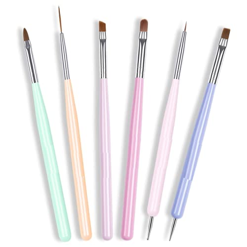 Cepillos para Uñas, 6 Piezas Pincel para arte de uñas Nail Art Arte Diseño Dotting Pen Nail Art Pintura línea Herramienta Cover