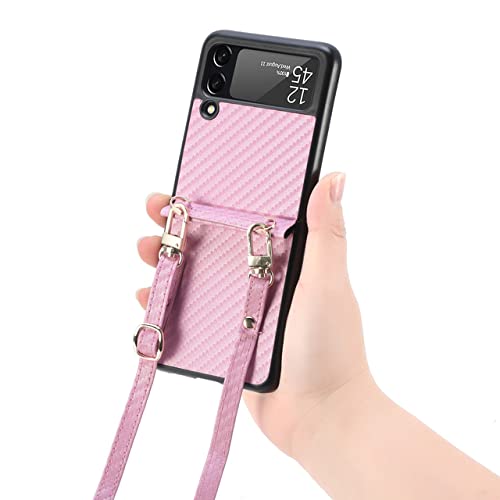 Housse Housse de Téléphone Portable Samsung Z Flip 3 Fibre de Carbone Anti-Slip Rose