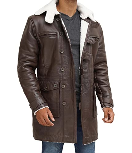 Image of fjackets Shearling Leather Coat Men - Real Lambskin Leather Jackets Mens Sherpa Lined Winter Casual Fur Coats Outerwear