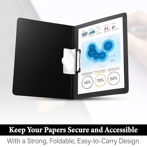 Image of GLUN Premium Pack of 2 A4 Size Sheet Lay Open Padding Document Organiser Folder with Holding Clamp, Navy Blue & Black Colour File Folder for School, Home & Office
