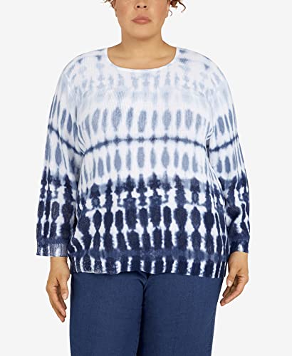 Alfred Dunner Women's Plus-Size Womens Crewneck Ombre Tie Dye Sweater Size 2X Blue #TOP5