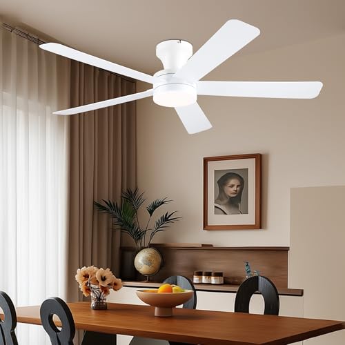 Ayaoty White Ceiling Fans with Lights, 46"- Flush Mount Ceiling Fan Light with ABS Blades Reversible, Low Profile, 3CCT Dimmable, Reversible, Fan Light for Indoor Modern Bedroom, Kitchen by Ayaoty - Used condition - Image 9