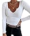 TrendiMax Damen Langarmshirt Slim Fit Basic T-Shirt Sexy Oberteile Stretch Pullover V Ausschnitt Langarm Tops Tee Shirts, Weiß, L Shirt Damen günstig Kaufen-TrendiMax Damen Langarmshirt Slim Fit Basic T-Shirt Sexy Oberteile Stretch Pullover V Ausschnitt Langarm Tops Tee Shirts, Weiß, L