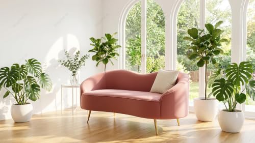 Image of Sixpine Rosewood Luxury Curved Sofa in Premium Velvet-Fabric | Solid Wood Structure | High Density Foam | Sturdy Golden Legs | Comfortable & Stylish Couch for Modern Living Room (Rose Pink, 3 Seater)