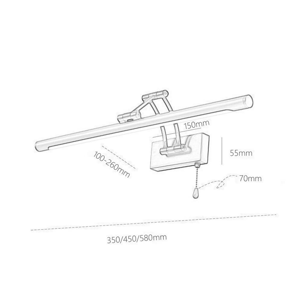 Lampada da toeletta a LED in Rame Lampada da Bagno lineare Lampada Frontale a Specchio Regolabile con Interruttore a Catena Cornice per Illuminazione di,Nero-58cm