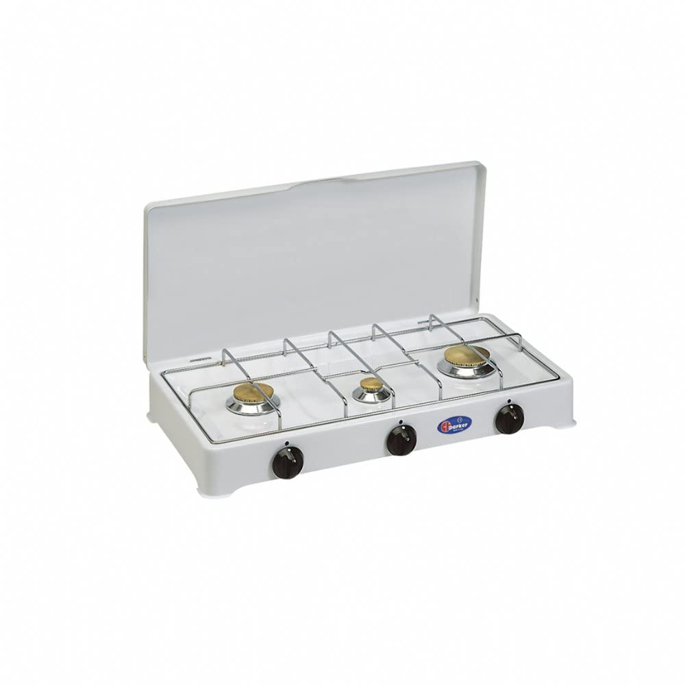 FORNELLO da Tavolo Parker Bianco A Tre 3 FUOCHI Alimentazione GPL (Gas nelle BOMBOLE) per Uso Esterno 5328CB - Made in Italy