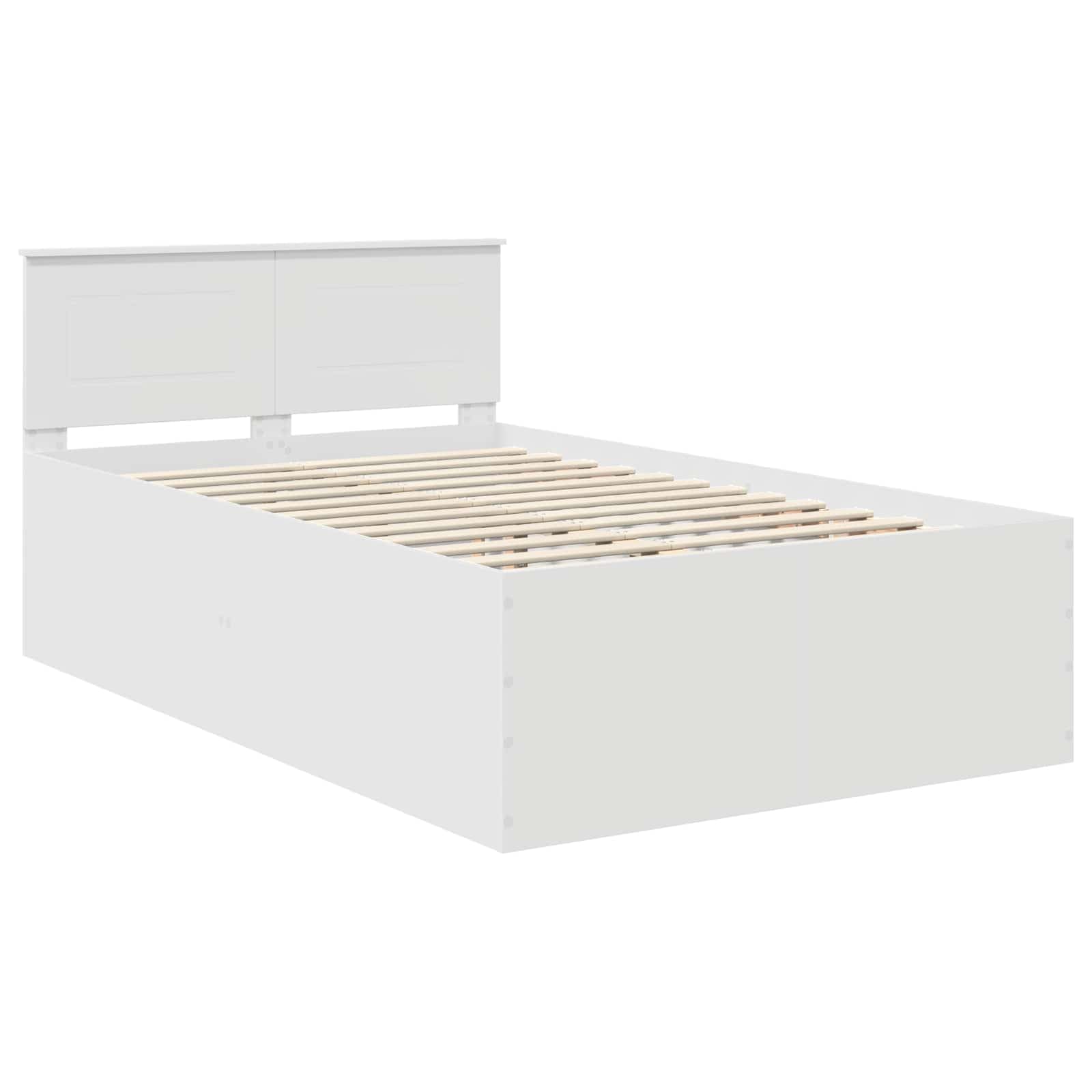 Estructura de Cama 135 x 190 cm de Madera de ingeniería con cabecero, somier de láminas Fijo, Base Resistente para colchón, Montaje en hogar y Dormitorio, y Descanso