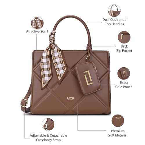 Image of Lavie Luxe Women's Quare26 Extra Large Laptop Satchel Bag | Upto 14 Inch | Satchel Handbag for Work | Ladies Purse | Stylish Shoulder Bag | Gift for Women