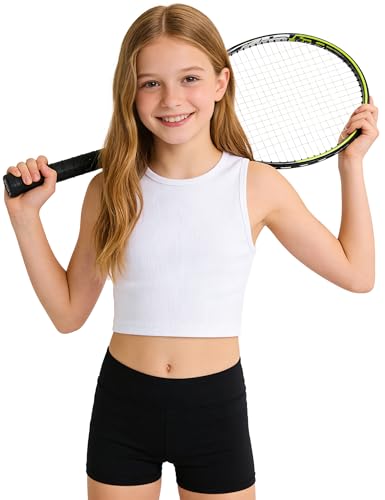 Image of Auranso Girls Tank Tops 2 Pack Ribbed Knit Sleeveless Crop Tops for Kids