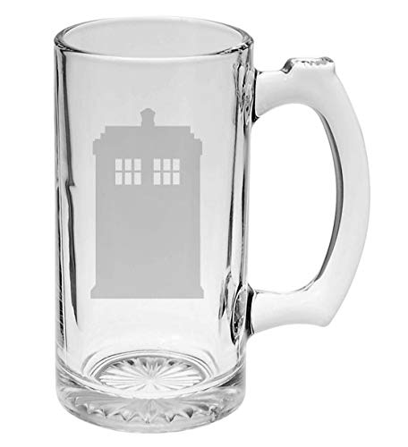 Dr Who Tardis Call Box Inspired 16 OZ Hand-made Etched Beer Mug Glass Stein …