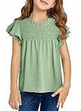 DOKOTOO KIDS Girls Green Tops Teen Short Sleeve Blouse Tween Cute Dressy Trendy Little Girl Babydoll Casual Peplum Ruffle Boho Swiss Polka Dot Shirts Size 6-7 Years