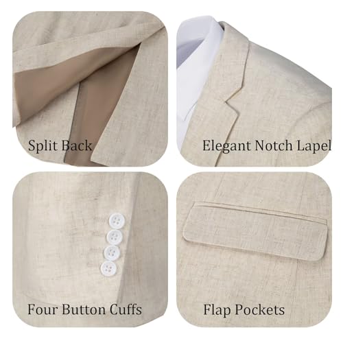 Netsky Mens' Linen Suit 2 Piece Slim Fit Casual Groomsmen Suits Linen Tuxedo Suits Summer Beach Wedding2