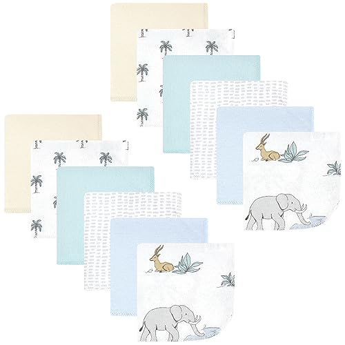 Image of Hudson Baby Unisex Baby Flannel Cotton Poly Washcloths, Boy Safari World 12-Pack, One Size